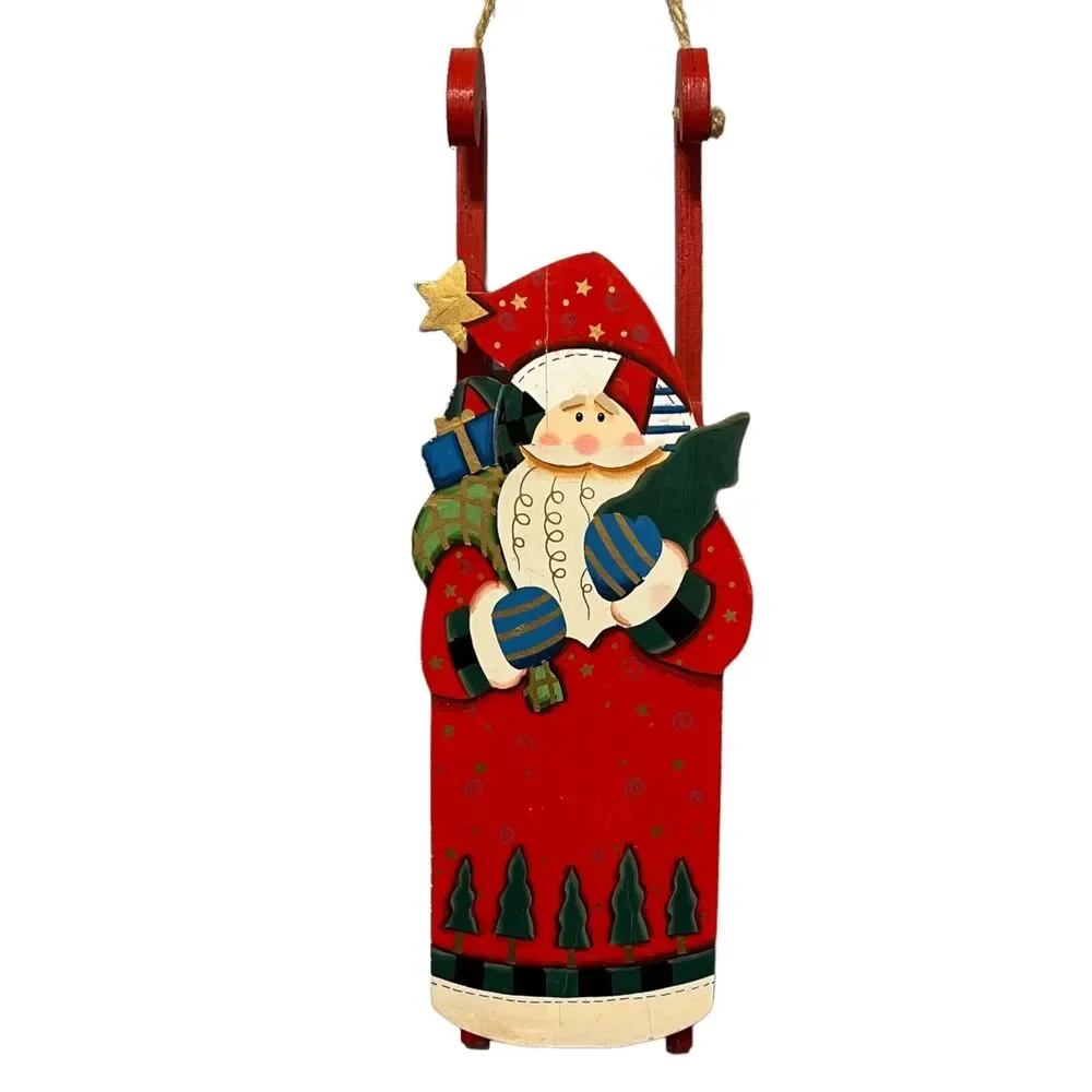 Sleigh Wall Hanging Decoration Wooden Santa Claus Christmas